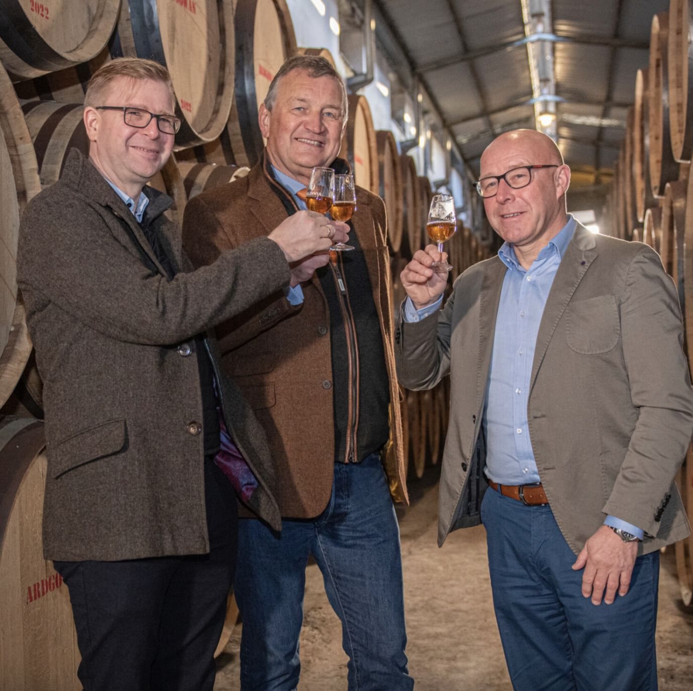 Ardgowan Distillery founders in the warehouse